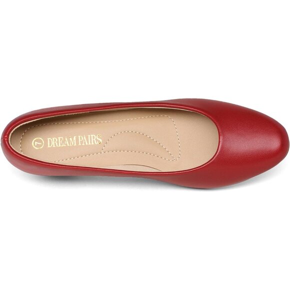 Dream Pairs Women's Red Pu Closed Pointed Toe Low Chunky Heel Pump Shoes - Picture 3 of 8